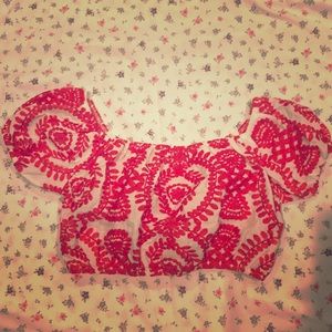 Oeuvre Red Designed Crop Top
